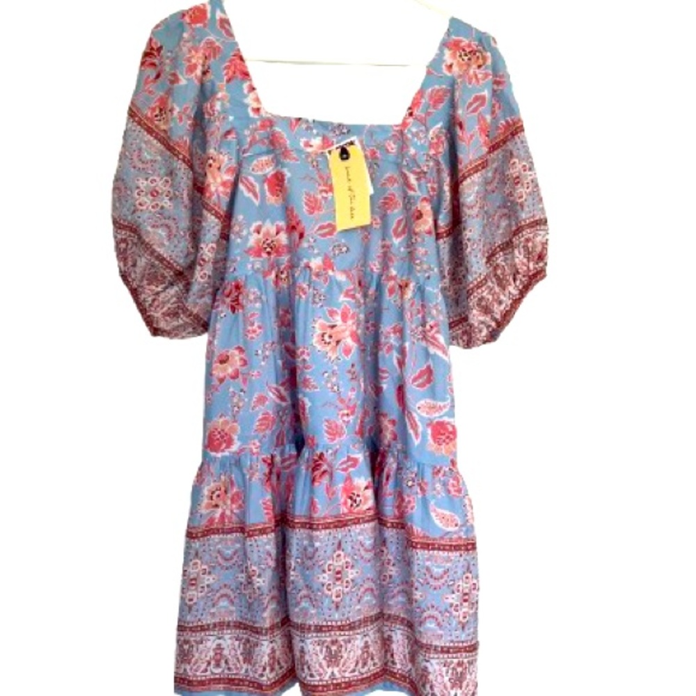 NWT Band of the Free Pink and Blue Floral Boho Babydoll Mini Dress Size S